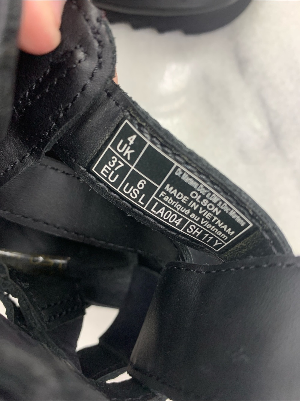 Dr. Martens Black Leather Gladiator Sandals with Yellow Stitching - Picture 4 of 7
